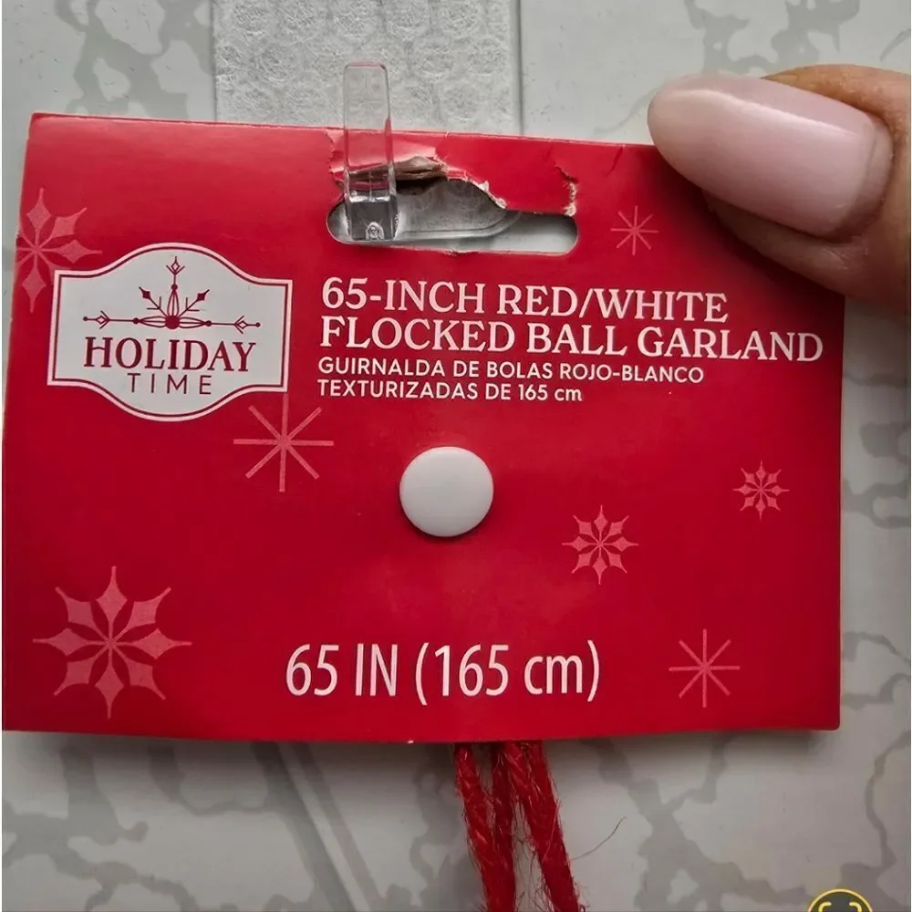 65 inch Red / White Flocked Ball Christmas Garland, New